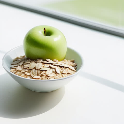 A healthy breakfast bowl with oatmeal and fruit